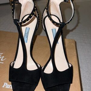 Prada Black Women's Heels with Gold Studs